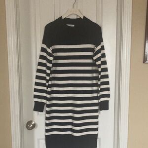 Navy and White Striped Long Sleeve Sweater Dress 👗, size-XS, 55%  cotton, New
